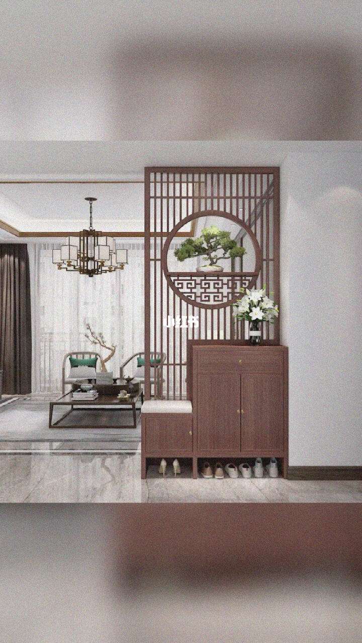 正对入户门的屏风隔断效果图 美式乡村风